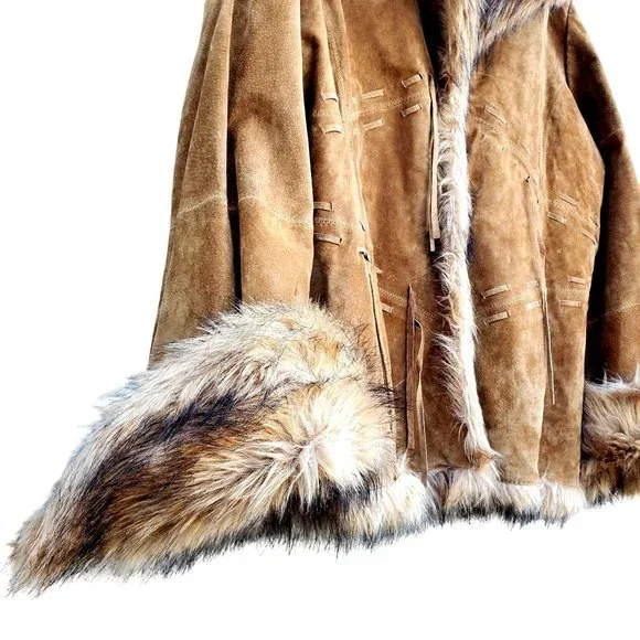 Vintage Y2K 90s Suede Coat L XL Penny Lane XOXO Faux Fur Collar - Picture 8 of 12